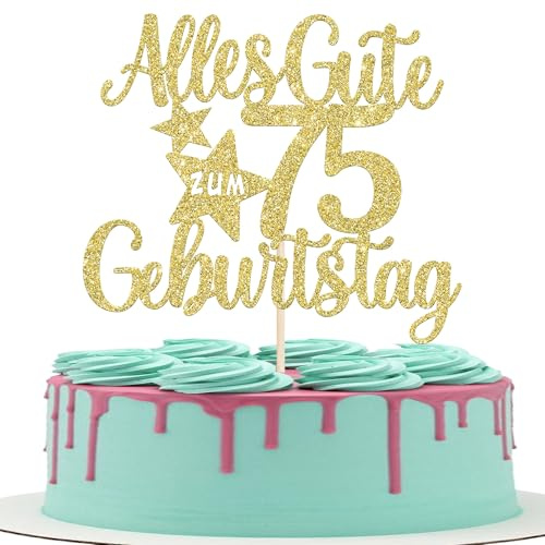 1 Packung Alles Gute Zum 75 Geburtstag Kuchen Topper Torten Deko Junge Mädchen Happy 75th Birthday Cake Topper 75 Kuchendeko Alles Gute Zum 75. Geburtstag Kindergeburtstag Dekoration Gold