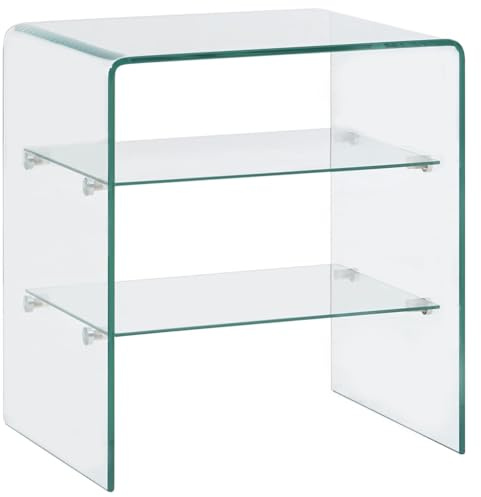 GeenYuu Couchtisch 50x40x56 cm, Hartglas Transparent, 2 Ablageflächen, Moderner Glastisch für Wohnzimmer, Robustes Sicherheitsglas Design