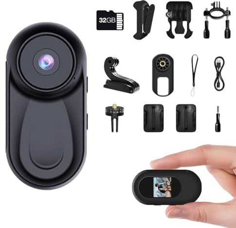 Hu7ken Thumb Action Camera 1080P Kit with 32G SD Card, Portable Mini Vlogging Cameras Hands-Free POV HD Small Camera 120° Wide Angle for Motorcycle, Cycling, Running Daily Vlog, Outdoor Sports(Black)