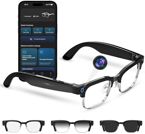 Yowow BIT AI Smart Camera Glasses 8MP Camera for Women Men, 4K Photos & 1080P Video Recording,Anti-Shake, 12H Music/Bluetooth Calls, Real-time Translation/GPT Object Recognition (Photochromic lenses)