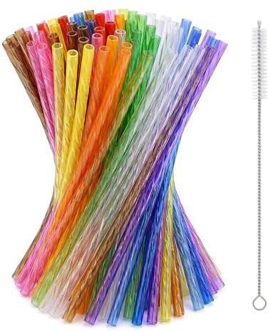 100 Stück Wiederverwendbare Strohhalme, Trinkhalme Plastik mit Strohhalmbürste für Smoothies, Saft, Heißgetränk, Cocktail, Spülmaschinengeeignet