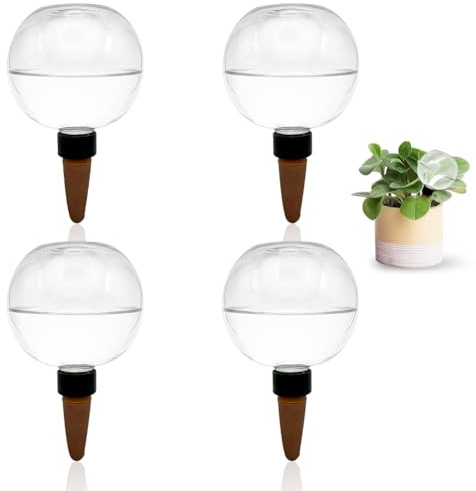 Meenewching 4 sfere di irrigazione automatiche, distributore d'acqua da 500 ml, sfere di irrigazione con serbatoio di acqua trasparente, auto-irrigazione per piante da interno, balcone, vacanze