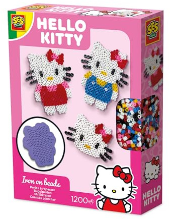 SES Creative Hello Kitty - Bügelperlen set | Bastelset | PVC-Frei | Made in Holland | für Mädchen Ab 5 Jahren | Diverse Farben | 1200 Bügelperlen mit Platten & Bügelpapier | 14161