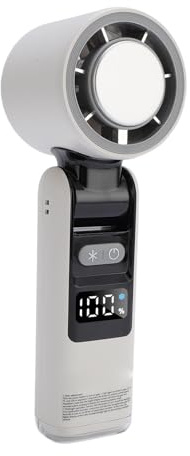 Jelquix Handheld Fan, Portable Personal Fan, 4000mAh Rechargeable Mini Turbine Ice Cooling with 5 Wind Speed, Digital Display & Light, Ideal for Outdoor & Indoor (White)