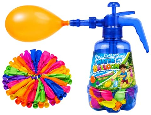 300 Wasserbomben und tragbare Pumpe, 1,5 Liter, 300 Wasserballons, Wasserballons, einfach zu befüllen, mit Wasserhahn, tragbarer Kanister, Flaschenfüller für Luftballons mit Tank