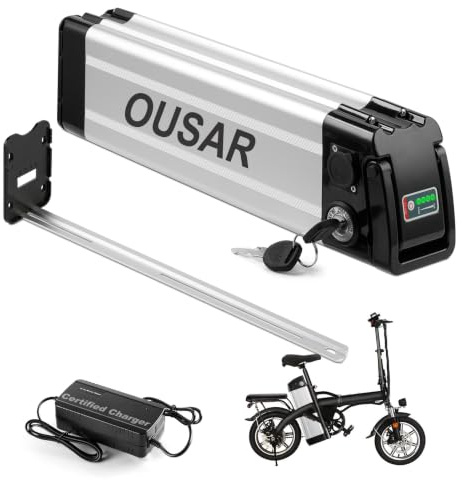 OUSAR Batteria Bici Elettrica 48V, Batteria Per Bicicletta Elettrica, 15Ah al Litio con Caricatore 3A, Alloggio Sigillato Impermeabile, 4 Pin, per Uso Urbano e Bici Pieghevoli