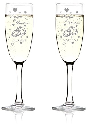 polar-effekt 2er Set Sektgläser Personalisiert mit Gravur - Hochzeitsgeschenke für Brautpaare - Namen und Datum - Geschenkidee zur Hochzeit - Hochzeitsgläser für Paare