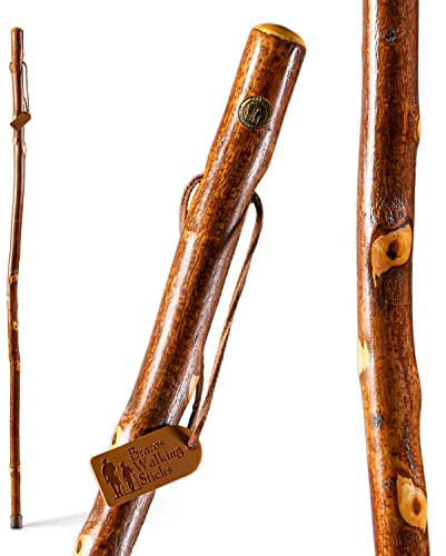 Brazos Rustic Wood Walking Stick, Hawthorn, Traditional Style Handle, for Men & Women, Made in the USA, 58