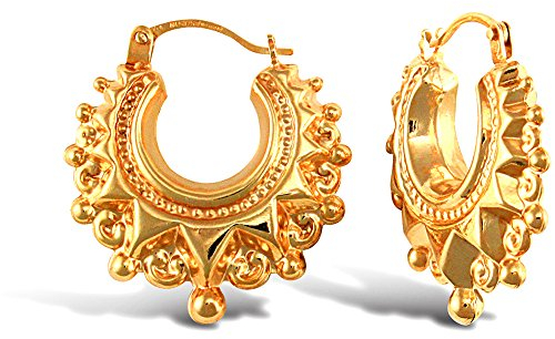 Jewelco London Ladies 9ct Yellow Gold Victorian Spike Hoop Creole Earrings