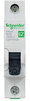 Schneider Electric - Easy9, MCB Miniature Circuit Breaker, 1 Pole, Type B, 6kA Breaking Capacity, 20A, 230V, EZ9F16120