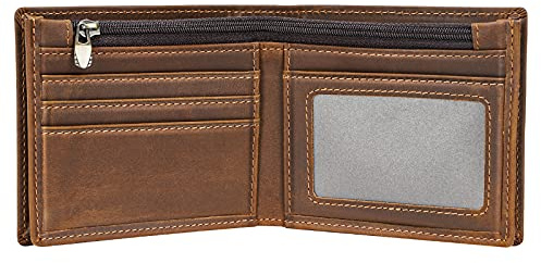 Polare Men's RFID Blocking Genuine Leather Bifold Wallet, Crazy Horse Design