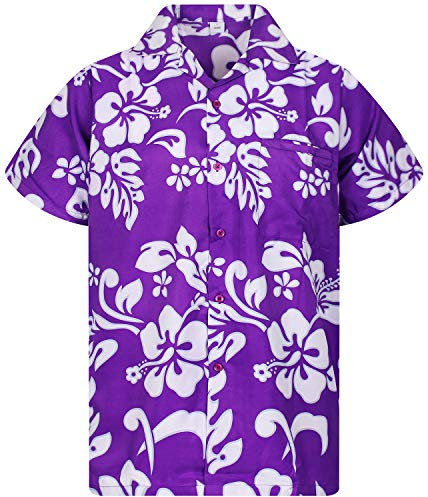 V.H.O. Funky Chemise-Hawaienne, Manche-Courte, Hibiscus, Violet, M