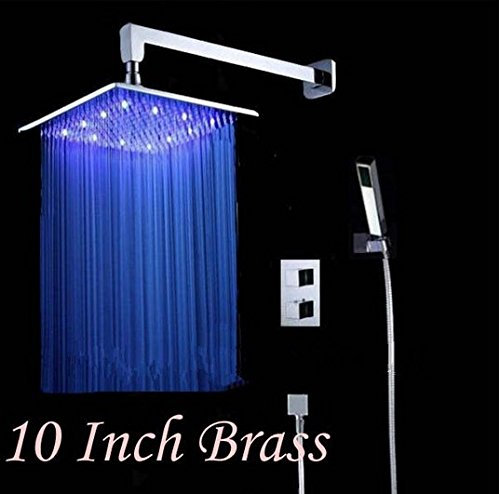 Gowe cromo lucido 25,4 cm Square Rain LED termostatico doccia set rubinetto miscelatore monocomando