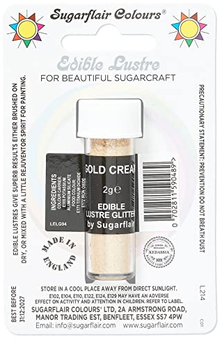 Sugarflair Gold Cream Edible Lustre Glitter, Add a Lustrous Shine to Cakes or Decorations. Brush On or Add Rejuvenator to Create Eye-Catching Edible Paint - 2g