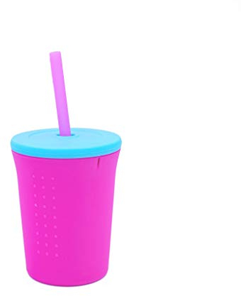 GoSili - Bicchiere con cannuccia in silicone, 350 ml