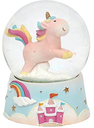 Dekohelden24 Schneekugel Einhorn in rosa, Maße H/B/Ø Kugel: ca. 9 x 6,5 cm/Ø 6,5 cm.