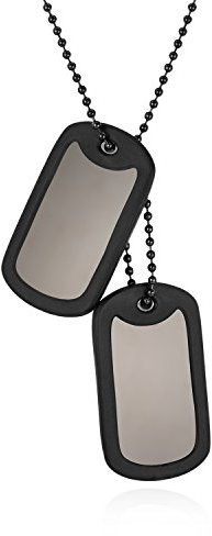 JewelryWe Personalisiert Dog Tag Halskette: Schwarz Edelstahl 2 Poliert Militärischen Erkennungsmarken Hundemarke Anhänger Kette mit Gummi Kautschuk Rand Armee Stil Schmuck Gravur Geschenk Herren