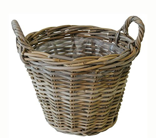 Klocke Pflanzgefäße Klassischer & Dekorativer Gartenkorb mit Folie & Henkel - Natur Pflanzkorb Weide/Weidenkorb/Blumenkorb - Deko Terrasse/Balkon (Medium: Ø 35cm)