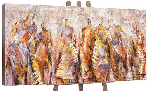 YS-Art Abstrakt Acryl Gemälde auf Leinwand Karneval handgemalt Wandbilder orange Ocker Farben Wohnzimmer modern Wohndekor Bilder Büro echte Kunst 120x60 cm