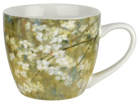 Pimpernel 16 oz Dogwood Porcelain Mug – Coffee & Tea Cup with Flowering Tree Illustration, Large Durable Drinkware for Daily Use, Microwave, Oven, Freezer & Dishwasher Safe Table Accessory