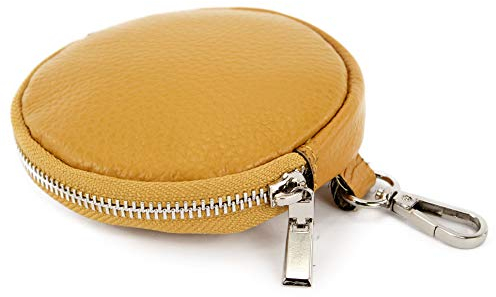 modamoda de P10 / P08 Damen Leder Rauleder Geldbörse Münzgeldbörse Taschenanhänger ø 11,5 cm handmade in Italy, Farbe:Senfgelb