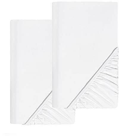 SCHLAFWOHL BASIC Jersey Spannleintuch mit 25cm Steg • Spannbetttuch mit Anti-Rutsch Rundumgummi • Bettlaken Baumwolle mit 25cm Steg • Größe: 180 x 200 cm • 2er Pack • Farbe: Weiss