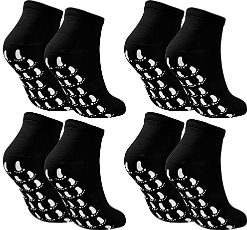 4 Paare Yoga Socken Anti Rutsch Socken, Rutschsocken Rutschfeste Stoppersocken, Baumwolle Antirutsch Sportsocken Haussocken für Damen & Herren EU 37-42, Pilates Tanz Trampolin (Schwarz)