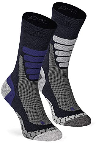 XTREME SOCKSWEAR Herren & Damen Wandersocken Trekking Outdoor Sport Funktionssocken Atmungsaktiv Frottesohle Gepolstert (2 Paar) Blau-Grau 42-45