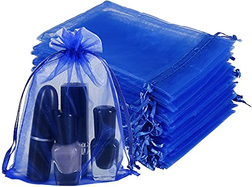 YQL Organzasäckchen 10X15cm, 100 Stück Blau Organza Säckchen, Kleine Beutel mit Zugband für Schmuck Make-up Süßigkeiten Baby Shower Valentinstag Weihnachtsfest, Pflanzen Schutzbeutel, Obstschutzbeutel