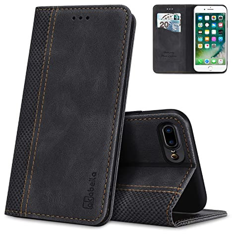 AKABEILA Case for iPhone 8 Plus/7 Plus, Premium PU Leather Flip Folio Wallet Book Case Phone Case Cover with Magnetic Closure Stand Card Slot Black
