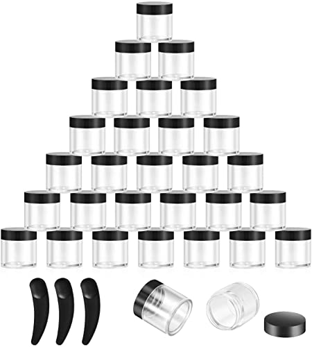 HAOCHEN 30 Stück leer Cremegläser mit Deckel, Mini Kosmetikgläser Behälter, 10 ml Lippenbalsam Gläser Dosen mit 3 Stück Mini Spatel, Reise Stichprobe Behälter gesetzt für Nail Art, Creme - Schwarz