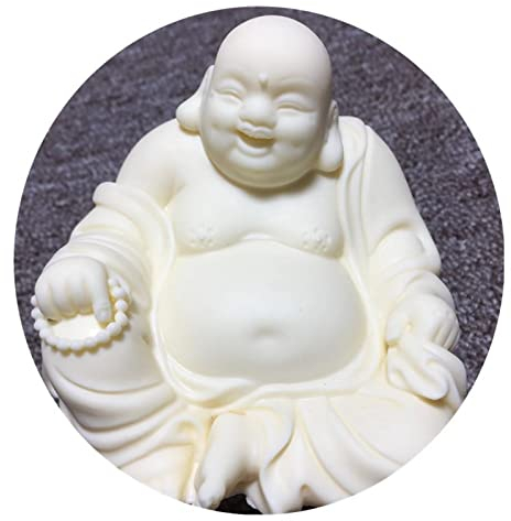 Weiße lachende Buddha-Statue für Zuhause, Büro, kleine Buddha-Figur für Feng Shui, Glück, Reichtum und Glück