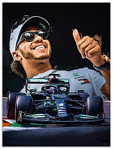 ARTland Wanddeko Wandbild Alu Verbundplatte für Innen & Outdoor Bild 45x60 cm Sir Lewis Hamilton LH44 Mercedes Rennfahrer Auto Formel 1 Rennen Sport U3RW