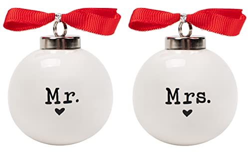 Elanze Designs Mr and Mrs Weihnachtskugel, Keramik, 7,6 cm, Weiß, 2-teiliges Set