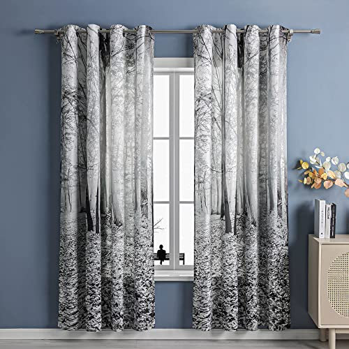 Joyswahl Verdunkelungsvorhang mit Wald Druck »Lucas« Wohnzimmer Vorhänge schön Schlaufzimmer Dekoschals mit Ösen Grau BxH 140x225cm 1 Stück