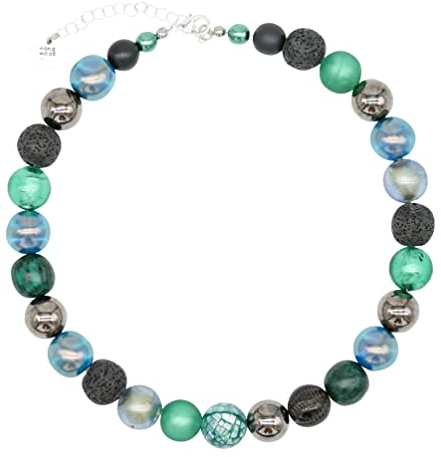 Feliss Handmade: Ketten aus Perlen Halskette Damen Statement Kette 45 cm lang in Boho Style. Choker Halsband Schmuck. Beads Perlenkette Frauen türkis