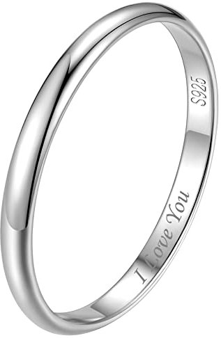 FindChic Silberringe Damen Silber 925 Partnerringe für sie und ihn 2mm Verlobungsring Herren Schlicht mit Gravur glatt Eheringe Poliert Trauring größe 52 Personalisiertes Geschenke für paare