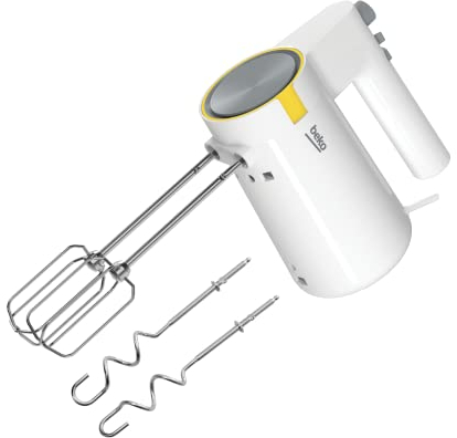 Beko - HMM62404W - Sbattitore Glow Line, 420 W, 4 Velocità + Turbo, 2 Fruste Mixer e 2 Ganci Impastatori in Acciaio Inox - Bianco