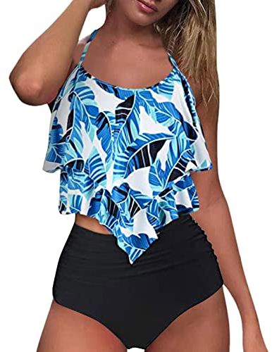 MianYaLi Bauch Rüschen Stück Taille Bikini Badeanzug Blumen Badeanzug Split Damen Zwei hohe Weste Badeanzug Bademode Tankinis Set Herrenuhr Arbeitsuhr Steinhart Uhren