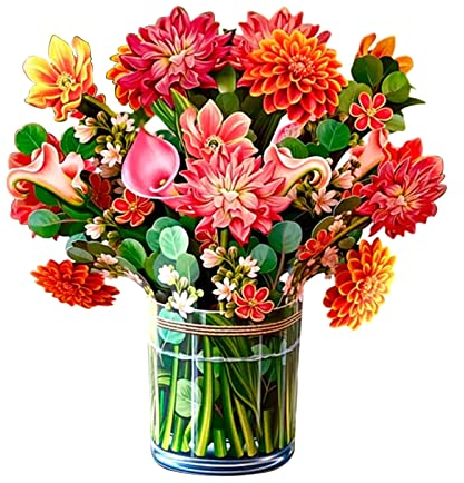 Pop Up Karte Grußkarten, 3D Papier Blumenstrauß, Handgemachte Grußkarten, Blumen Korb Pop Up Karte für Frauen, 3D Geburtstag Jahrestag Muttertag Geschenkkarte (Dear Dahlia B)