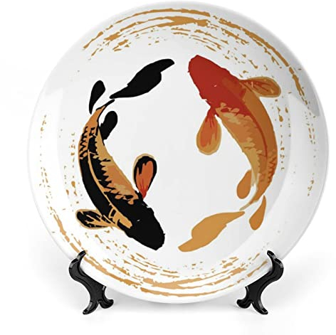 Gokays Assiettes décoratives chinoises en forme de poisson koï porte-bonheur - Décoration d'intérieur - Cadeaux de mariage - Assiettes à dîner pour salon, cuisine, couloir, table d'appoint - 18 cm
