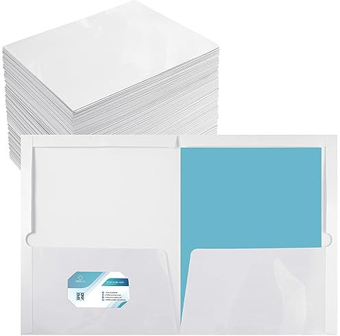 Yeaqee 125 Stück weiße Ordner mit 2 Taschen, glänzend laminiert, weißes Papier, Ordner, Präsentationsmappe, zwei Taschen, Aktenordner, Briefgröße, Ordner für Schule, Lehrer, Büro, Heimbedarf