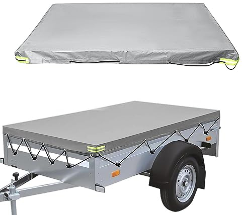 Anhängerplane Flachplane, 208x114x13cm Anhänger Abdeckplane mit Planenseil, Wasserfest Winddichte und Reißfeste PKW Anhänger Plane Abdeckung für Viele Hänger, Autoanhänger Abdeckplane (Grau)