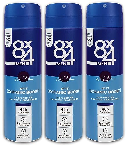 3 er Pack 8x4 MEN Oceanic Boost Nr. 17 Anti-Transpirant Spray Deospray 3x 150 ml