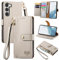 VEEMOS Handyhülle für Samsung Galaxy S23 5G Hülle Klappbar Klapphülle Schutzhülle mit Kartenfach RFID Reißverschluss Handy Tasche Leder Flip Case Cover Handytasche Frauen - Grau