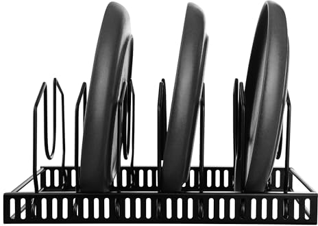 GRÄWE Soporte para tapas de ollas de acero inoxidable, soporte de tapa para cajones, para tapas de ollas, tablas de cortar, platos, sartenes con compartimentos ajustables, almacenamiento de tapa,