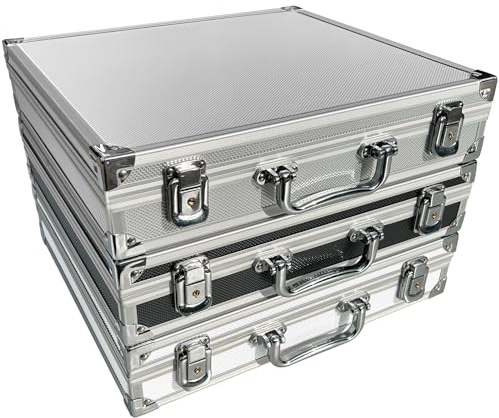 ECI Alu-Koffer Leer mit Aluminium Leisten Koffer Box Innenmaß 34 x 30 x 6 cm Farbe Silber