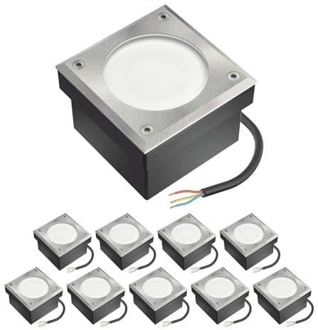 ledscom.de 10x GX53 Pflasterstein Bodeneinbauleuchte NEOLUM für außen, IP67, eckig, 10 x10cm, inkl. Lampengreifer