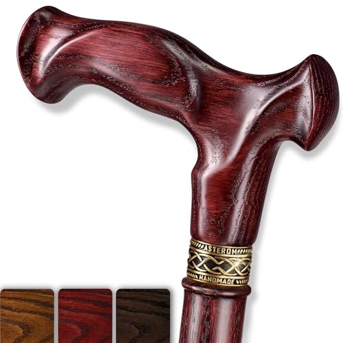 Asterom - Bastón de caminar hecho a mano, ergonómico, bastón para mujer, bastón de madera para mujeres mayores, único, fresco (cereza, 36 pulgadas)