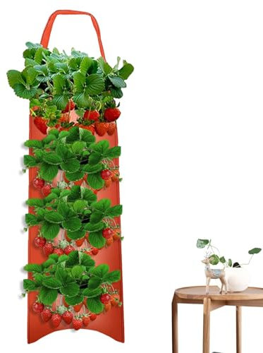 Jardinera de Fresas Colgadas - Jardineras Verticales para Plantas de Exterior | Jardinera de Pared de Jardín, Bolsas de Cultivo, Percha para Plantas, Contenedor de Flores Verdes, Decoración